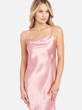 bebe Rose Satin Cowl Slip Mini Dress